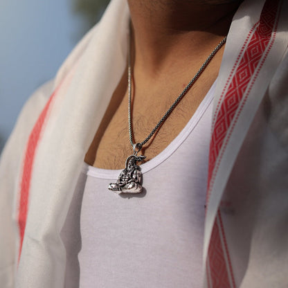 Meditation Hanuman Ji - Hanuman Raksha Kavach Silver Pendant Chain